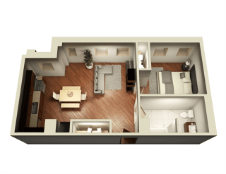 1 Bed 1 Bath 723 sq ft 3D Floor Plan at Somerset Place Apartments, Illinois, 60640 1 Bed 1 Bath 723 sq ft 3D Floor Plan at Somerset Place Apartments, Illinois, 60640