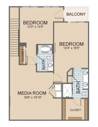 Parkside F1 Townhome Upper Floor Plan at The Residences at Park Place, Leawood, KS, 66211