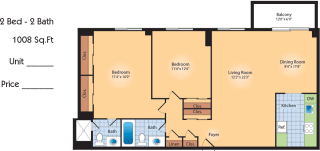Floor Plan 2 Bedroom - 1008 SqFt (Renovated)