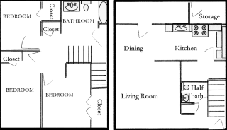 Floor Plan 3 Bedroom 1.5 Bath Townhome