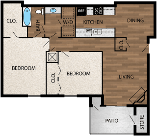 Our 950 square foot two bedroom floor plan