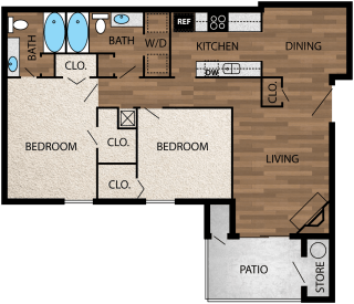 Our 1,059 square foot two bedroom floor plan