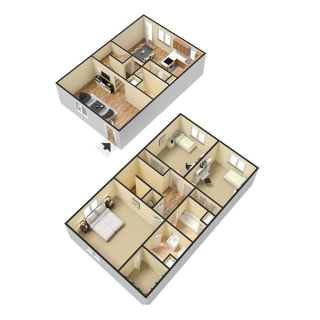 Floor Plan C1 Three Bedroom Townhome