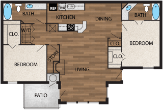 Our 1,144 square foot two bedroom floor plan