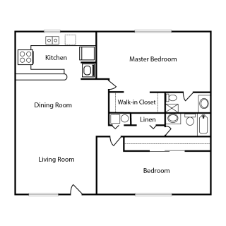 Sandpiper Floor Plan 2 bedroom 2 bathroom 1000 sq ft