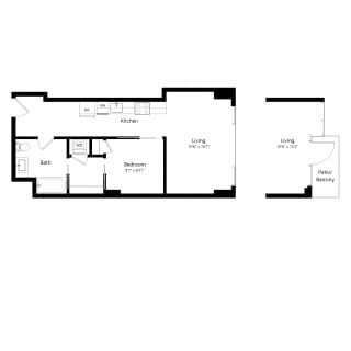 Floor Plan West Half 1 Bedroom - 1 Bath | Aj7a