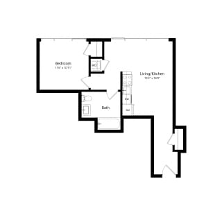 Floor Plan West Half 1 Bedroom - 1 Bath | Aj4