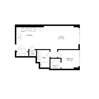 Floor Plan West Half 1 Bedroom - 1 Bath | A02