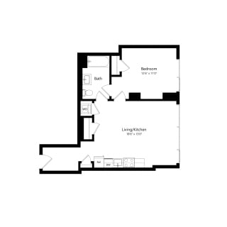 Floor Plan West Half 1 Bedroom - 1 Bath | A01