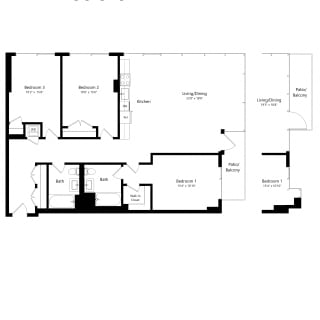 Floor Plan West Half 3 Bedroom - 2 Bath | C02