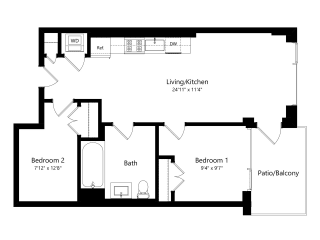 Floor Plan 1205 Collection 2 Bedroom - 1 Bath | Bj3a