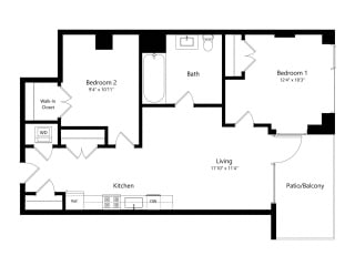 Floor Plan 1205 Collection 2 Bedroom - 1 Bath | Bj3b