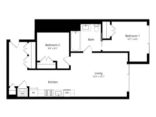 Floor Plan 1205 Collection 2 Bedroom - 1 Bath | Bj5
