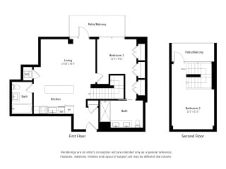 Floor Plan West Half 1 Bedroom Den - 2 Bath | Ad1