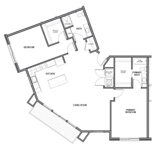 Floor Plan 2 Bedroom, 2 Bathroom- 1388 SF