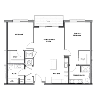 Floor Plan 2 Bedroom, 2 Bathroom - 1064 SF