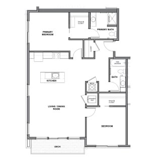 Floor Plan 2 Bedroom, 2 Bathroom - 1264 SF