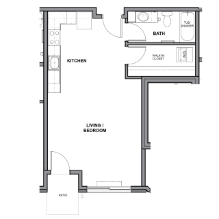 Floor Plan 0 Bedroom, 1 Bathroom - 531 SF