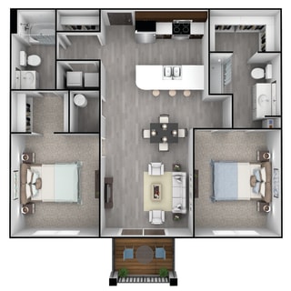 Floor Plan 2 Bedroom, 2 Bathroom - 1059 SF