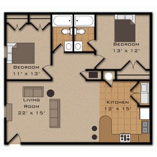 Floor Plan 2 Bedroom, 2 Bathroom