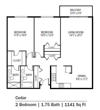 Cedars Lakeside Apartments in Little Canada, MN 1 Bedroom Apartment Cedar Floor Plan