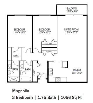 Cedars Lakeside Apartments in Little Canada, MN 1 Bedroom Apartment Magnolia Floor Plan
