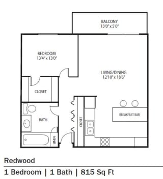 Cedars Lakeside Apartments in Little Canada, MN 1 Bedroom Apartment Redwood Floor Plan