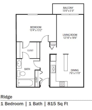 Cedars Lakeside Apartments in Little Canada, MN 1 Bedroom Apartment Ridge Floor Plan