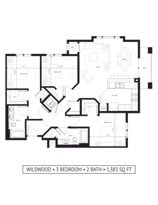 Gabella at Parkside Apartments in Apple Valley, MN Three Bedroom Two Bathroom Floor Plan