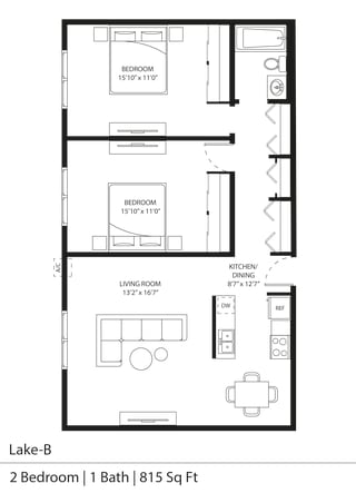 Lake B Floor Plan 2 Bedroom