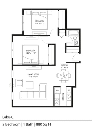 Lake C Floor Plan 2 Bedroom