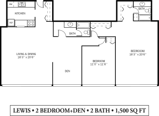 Kellogg Square Apartments in St. Paul, MN 2 Bedroom Den 2 Bath Apartment