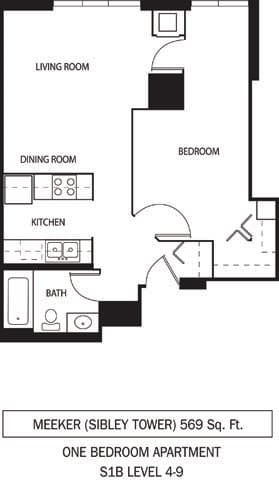 Galtier Towers Meeker Floor Plan Galtier Towers Apartments in Lowertown, St. Paul, MN 1 Bedroom 1 Bath Apartment