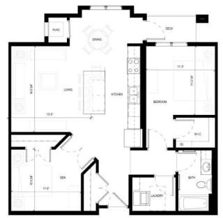 Gabella at Parkside Apartments in Apple Valley, MN One Bedroom One Bath Plus Den Floor Plan
