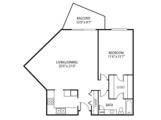 Cedars Lakeside Apartments in Little Canada, MN 1 Bedroom Apartment Mahogany Floor Plan