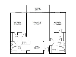 Cedars Lakeside Apartments in Little Canada, MN 2 Bedroom Apartment Spruce Floor Plan