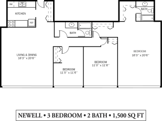 Kellogg Square Apartments in St. Paul, MN 3 Bedroom 2 Bathroom Apartment