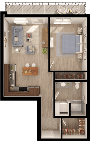 Anthem PDX Urban 1 Bedroom Floor Plan