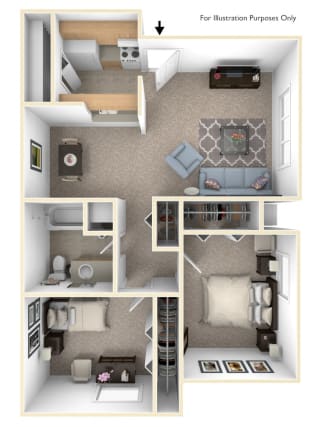 2 Bed 1 Bath Alpine Two Bedroom Floor Plan at Old Monterey Apartments, Springfield, MO