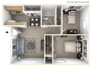 Standard Two Bedroom Floor Plan at Apple Ridge Apartments, Michigan