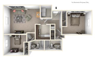 2-Bed/2-Bath, Begonia Floor Plan 2-Bed/2-Bath, Begonia Floor Plan at LakePointe Apartments, Batavia, OH, 45103