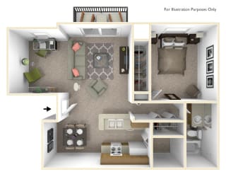 1-Bed/1-Bath, Bluebell Deluxe Floor Plan at Beacon Hill Apartments, Rockford