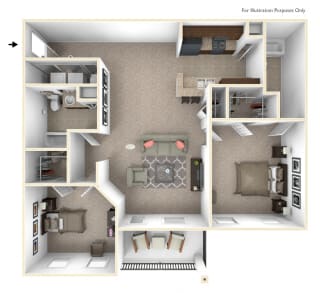 2-Bed/2-Bath, Bradley Floor Plan at Irene Woods Apartments, Tennessee