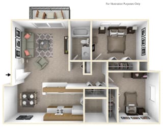 2-Bed/1-Bath, Daffodil Floor Plan 2-Bed/1-Bath, Daffodil Floor Plan at Beacon Hill Apartments, Rockford, IL, 61109