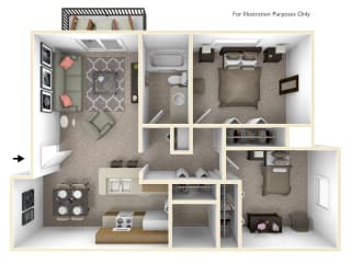 2-Bed/1-Bath, Daffodil Floorplan at Bristol Square at Bristol Square and Golden Gate Apartments, Wixom