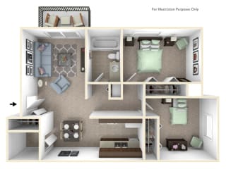 2-Bed/1-Bath, Dahlia Floorplan at Golden Gate at Bristol Square and Golden Gate Apartments, Wixom, MI