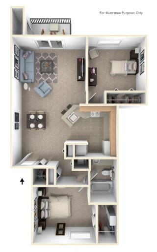 Two Bedroom Traditional - GR Floorplan at Gull Prairie/Gull Run Apartments and Townhomes, Kalamazoo, Michigan