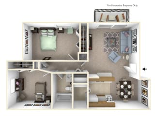 2-Bed/1-Bath, Iris Floor Plan at Lake in the Pines, Fayetteville, North Carolina