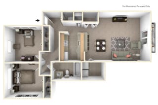 2-Bed/1-Bath, Lily Floor Plan at Northport Apartments, Michigan, 48044