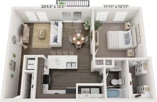 One Bedroom Aspen floor plan at Meadowbrooke Apartment Homes in Grand Rapids, MI 49512